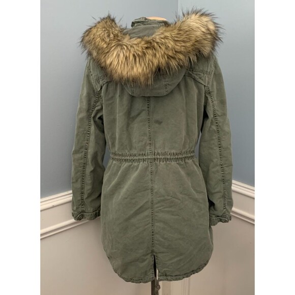 American Eagle Coat Womens M Barn Chore Military Hooded Anorak Parka Faux Fur - Picture 2 of 14